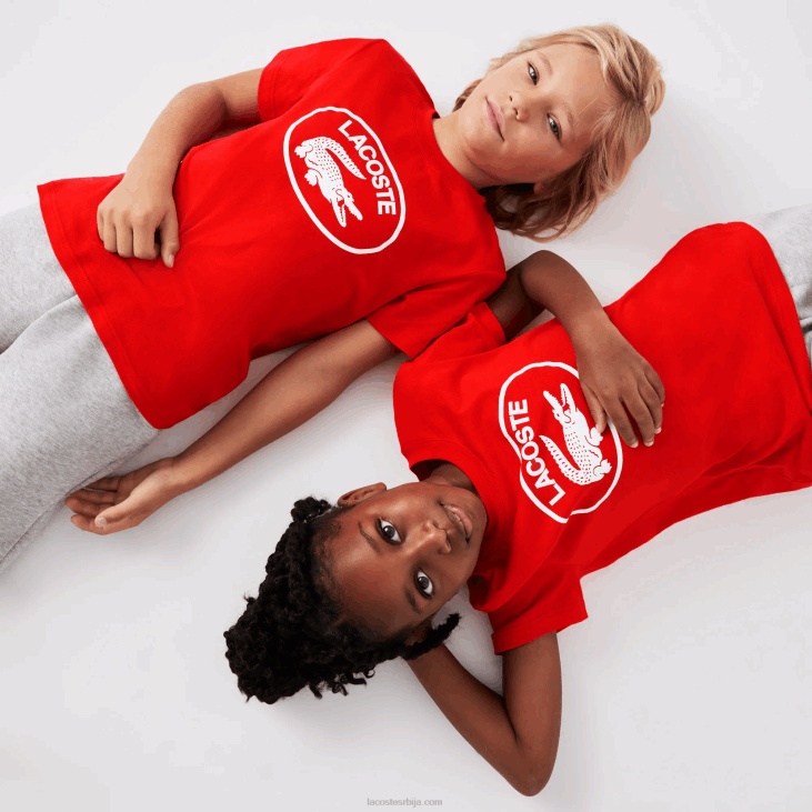 клинци мајица од памучног дреса са контрастним маркама 86883030 црвена ф8м Lacoste