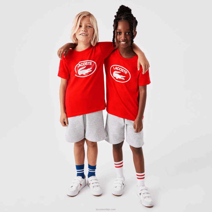 клинци мајица од памучног дреса са контрастним маркама 86883030 црвена ф8м Lacoste