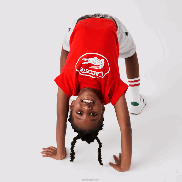 клинци мајица од памучног дреса са контрастним маркама 86883030 црвена ф8м Lacoste