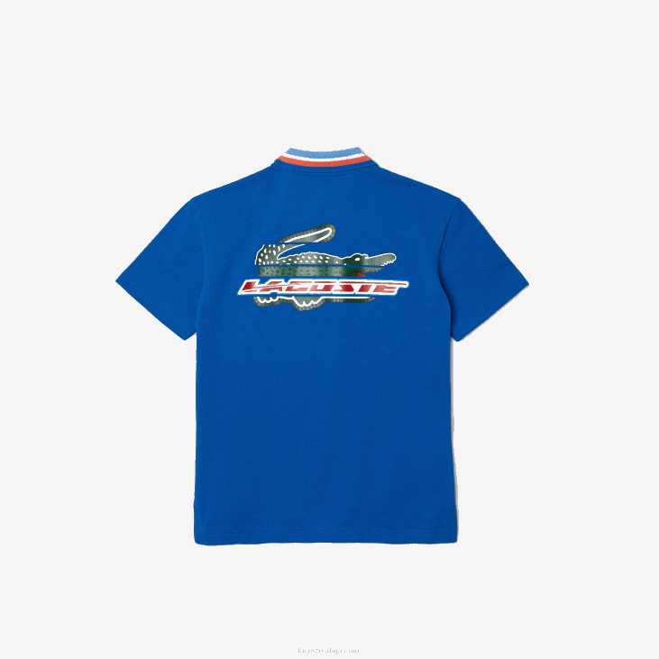 децаци контрастна крагна брендирана поло 86883033 плаво бела ет6 Lacoste