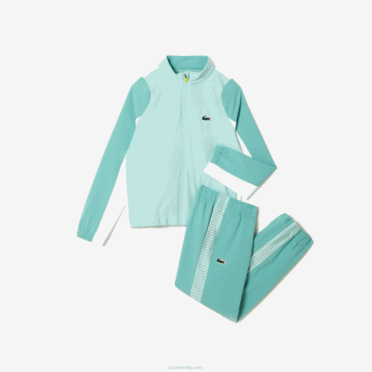 децаци тениски цолорблоцк јоггер сет 86883046 светло зелена бела жута киа Lacoste