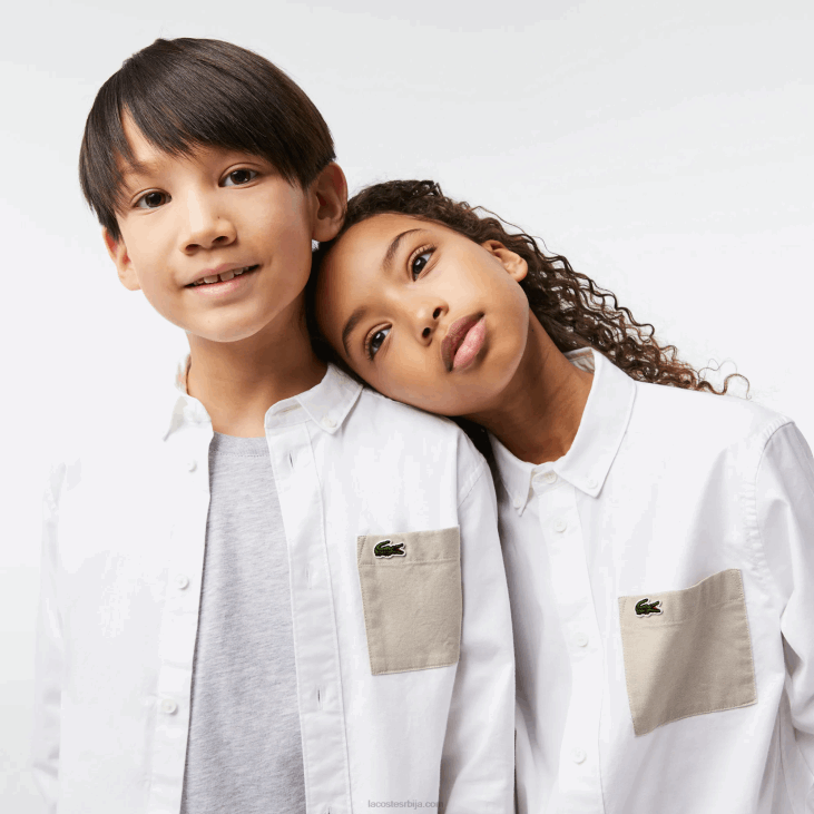 клинци контрастна џепна кошуља 86883080 бела беж нбн Lacoste