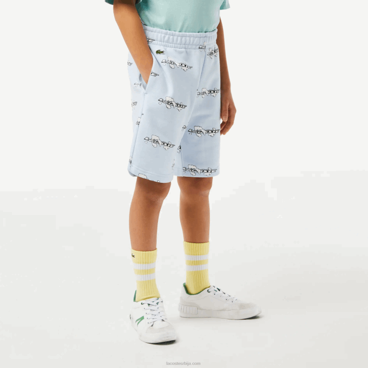 децаци шорц од штампаног фланела од органског памука 86883102 светло плава т01 Lacoste
