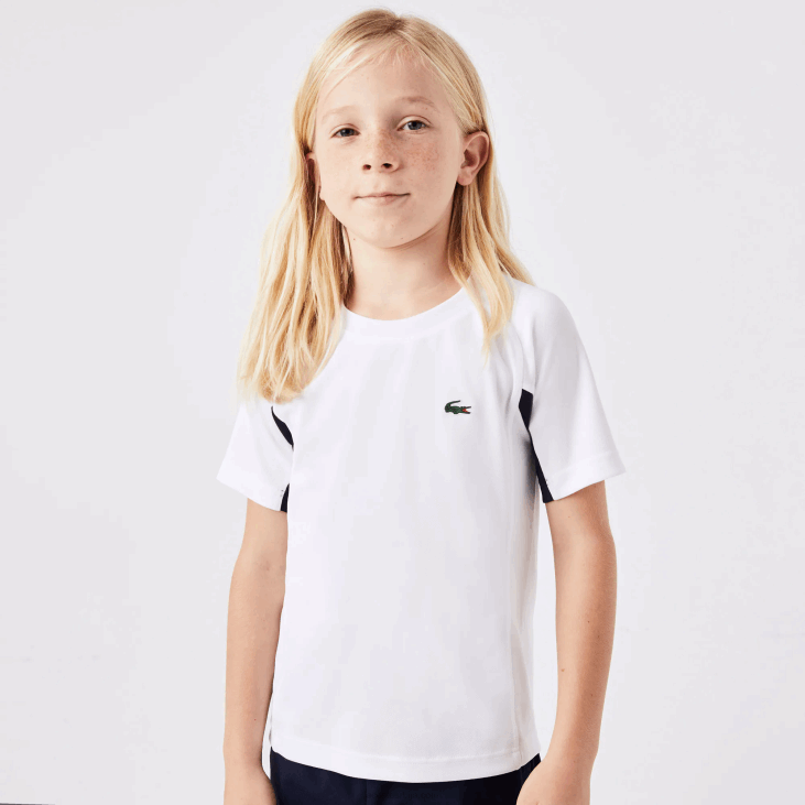 клинци спортска цолор-блоцк мајица за тенис 86883154 бела тамноплава бела и2у Lacoste