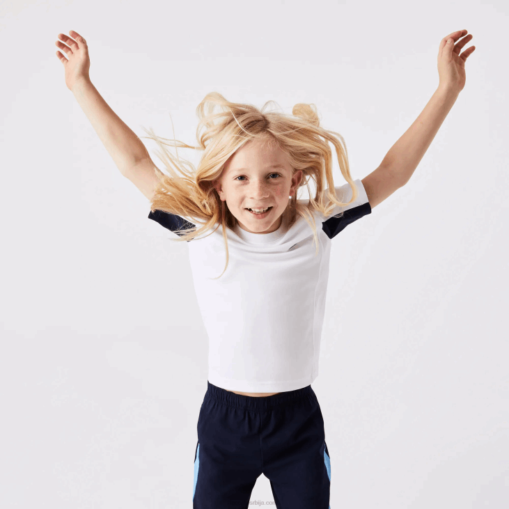 клинци спортска цолор-блоцк мајица за тенис 86883154 бела тамноплава бела и2у Lacoste