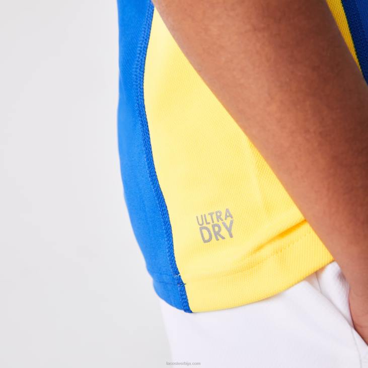 децаци спорт регулар фит мрежасти детаљ тенис поло 86883169 зелено плаво жуто и31 Lacoste