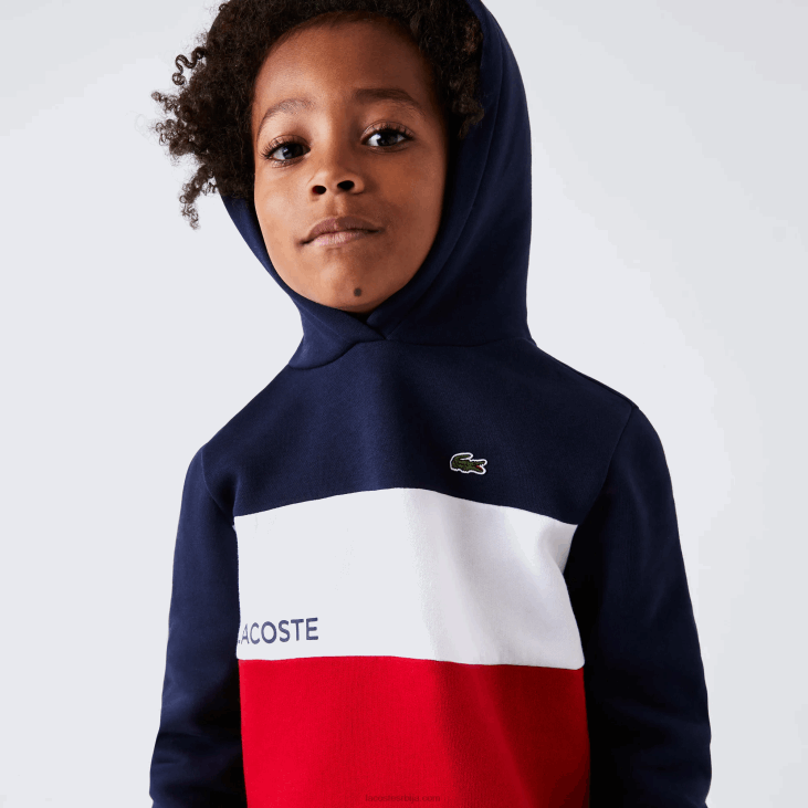 децаци Дукс са капуљачом у боји блокова 86883208 тамноплава бела црвена закон Lacoste