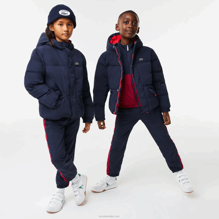 клинци јакна од тафта са капуљачом са крокодилским везом 86883221 тамноплава црвена 7пе Lacoste