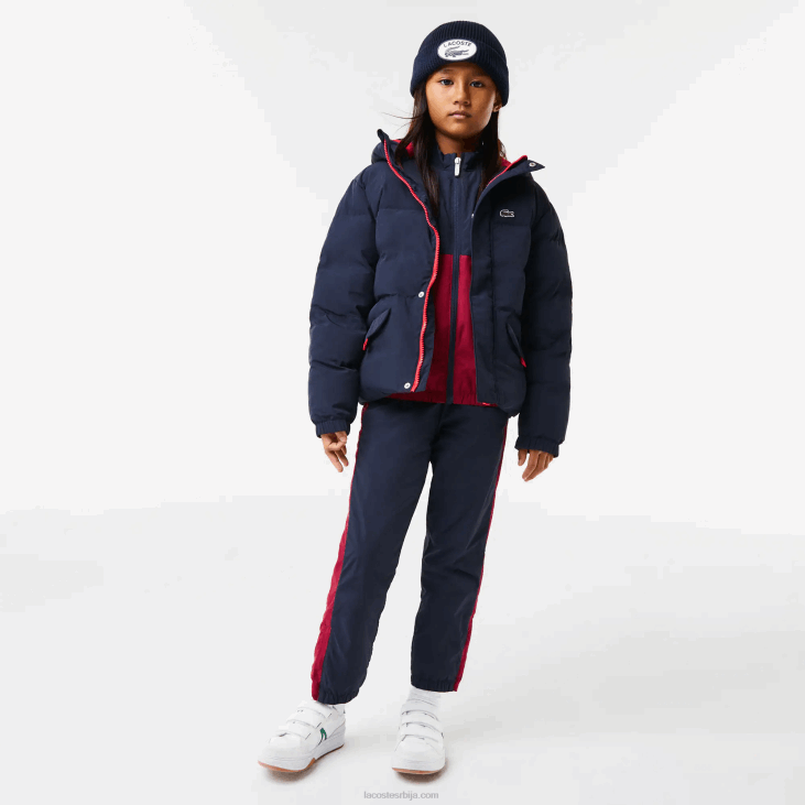 клинци јакна од тафта са капуљачом са крокодилским везом 86883221 тамноплава црвена 7пе Lacoste