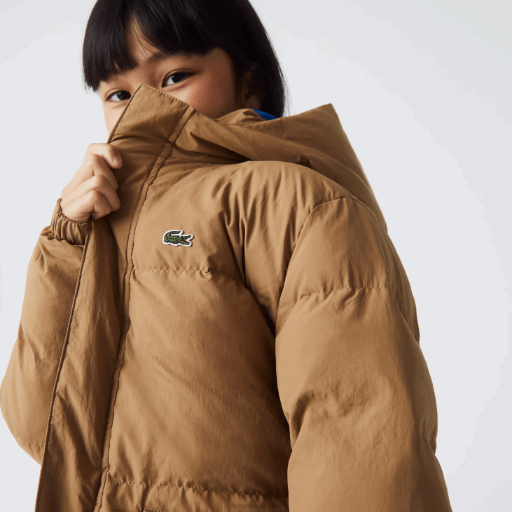 клинци јакна од тафта са капуљачом са крокодилским везом 86883222 браон плава 9фг Lacoste