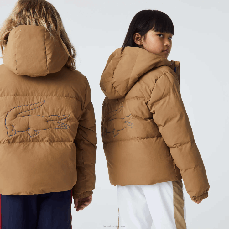 клинци јакна од тафта са капуљачом са крокодилским везом 86883222 браон плава 9фг Lacoste