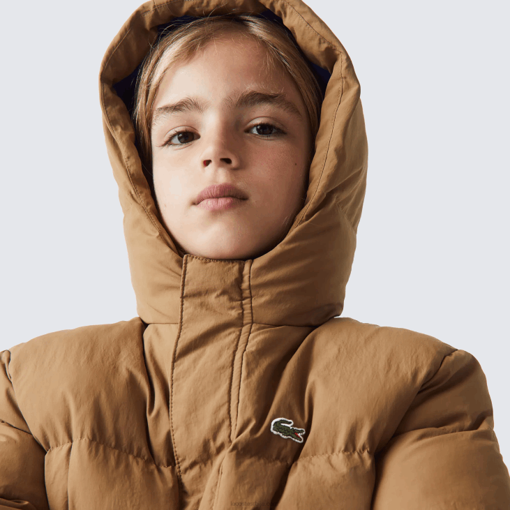 клинци јакна од тафта са капуљачом са крокодилским везом 86883222 браон плава 9фг Lacoste