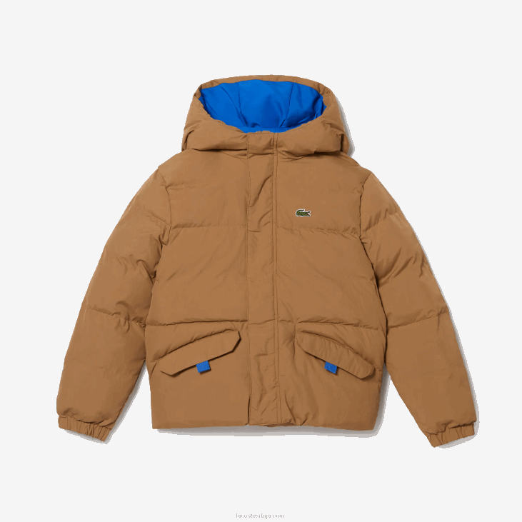 клинци јакна од тафта са капуљачом са крокодилским везом 86883222 браон плава 9фг Lacoste