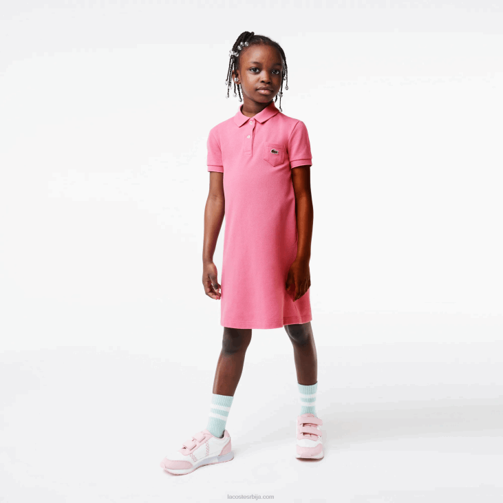 девојке памучна поло хаљина 86883081 розе 2р3 Lacoste