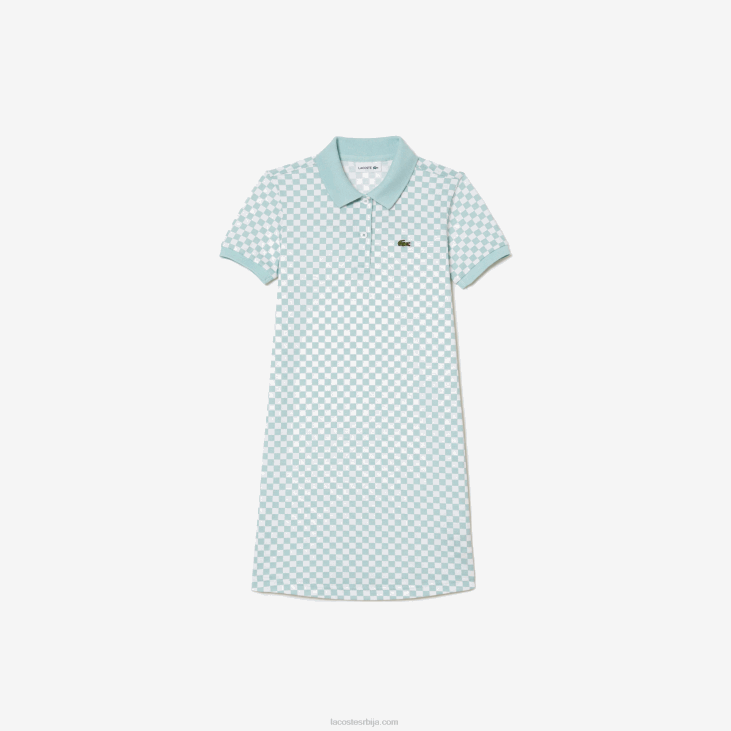 девојке поло хаљина од органског памука са чековима 86883092 светло зелено бело дј3 Lacoste