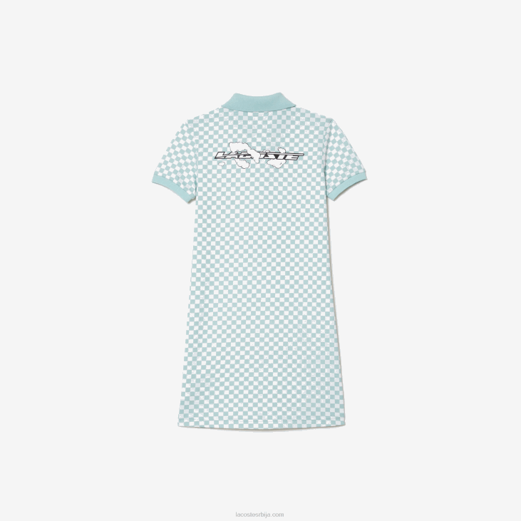 девојке поло хаљина од органског памука са чековима 86883092 светло зелено бело дј3 Lacoste