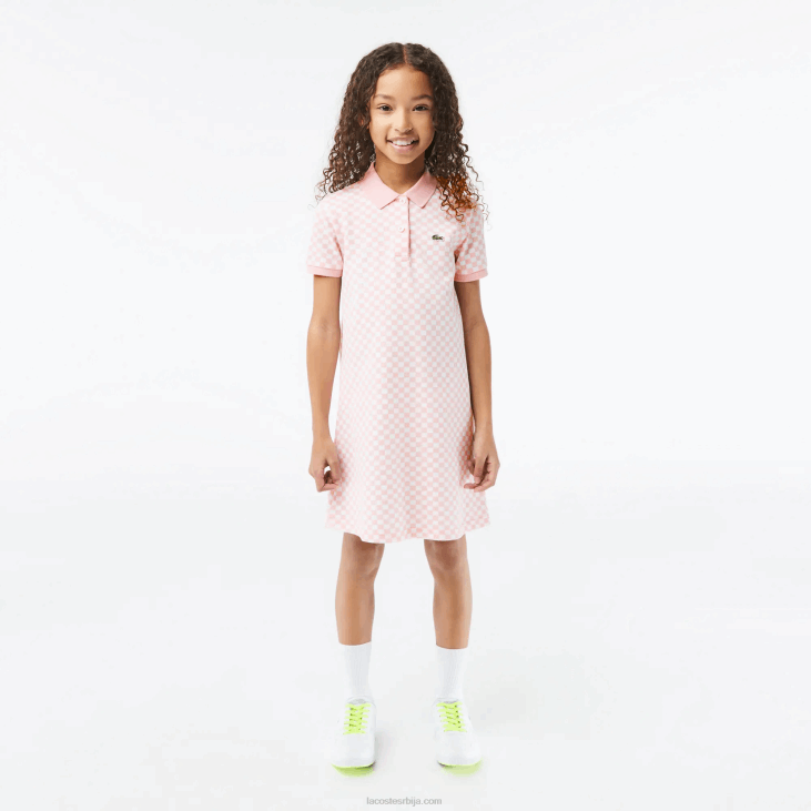 девојке поло хаљина од органског памука са чековима 86883093 розе бела нв5 Lacoste