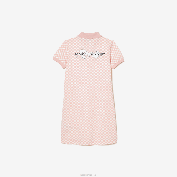 девојке поло хаљина од органског памука са чековима 86883093 розе бела нв5 Lacoste