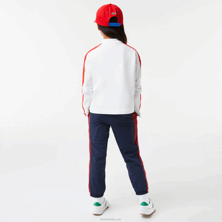 девојке контрастна трака зип поло 86883144 бела црвена 7ху Lacoste