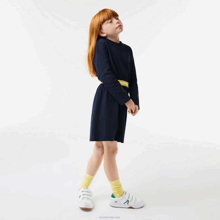 девојке хаљина од памучног дреса контрастног струка 86883270 тамноплава 166 Lacoste