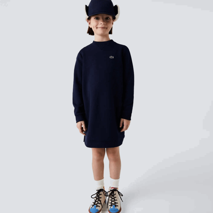 девојке хаљина од памучног флиса са плисираним леђима 86883287 тамноплава 166 Lacoste