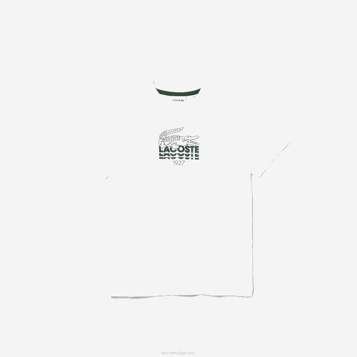 децаци памучна мајица у облику крокодила са великим изрезом 86883119 бела 001 Lacoste