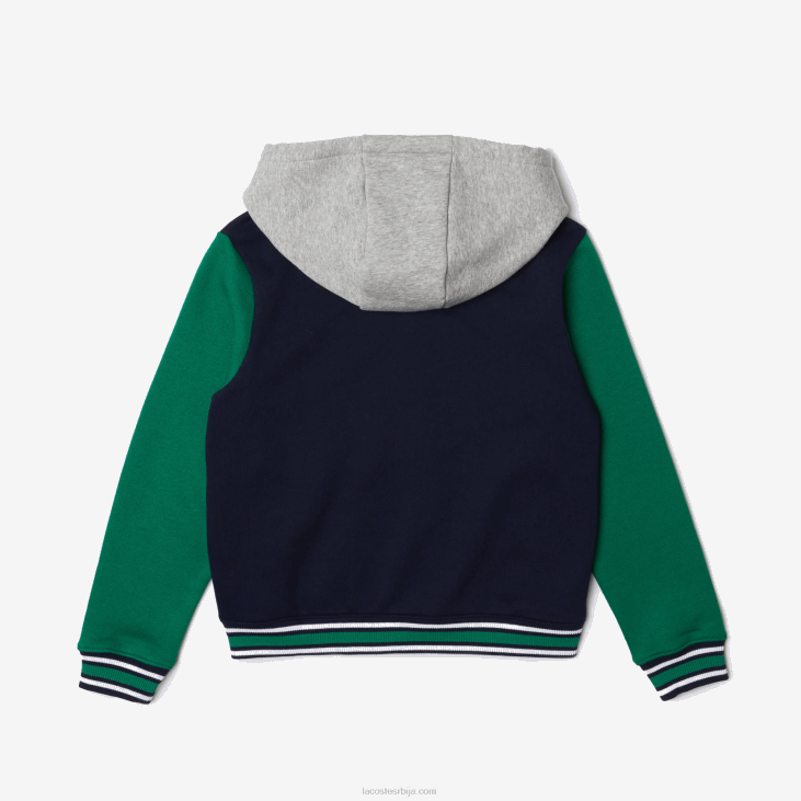 клинци спортска јакна од флиса у боји херитаге са капуљачом 86883267 морнарско сива кинеска зелена бела јкк Lacoste