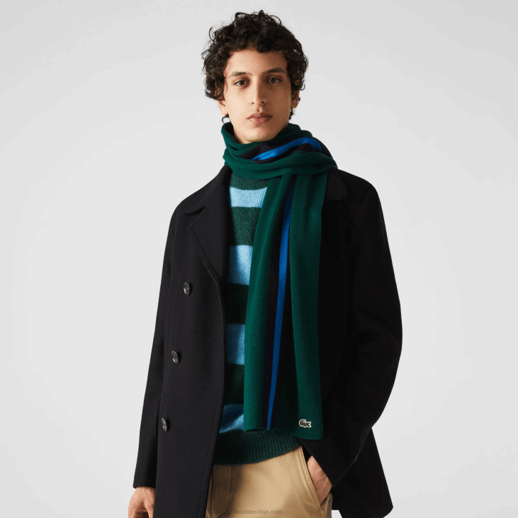 мушкарци спортски пругасти вунени шал 86882299 зелена тамноплава 0ва Lacoste