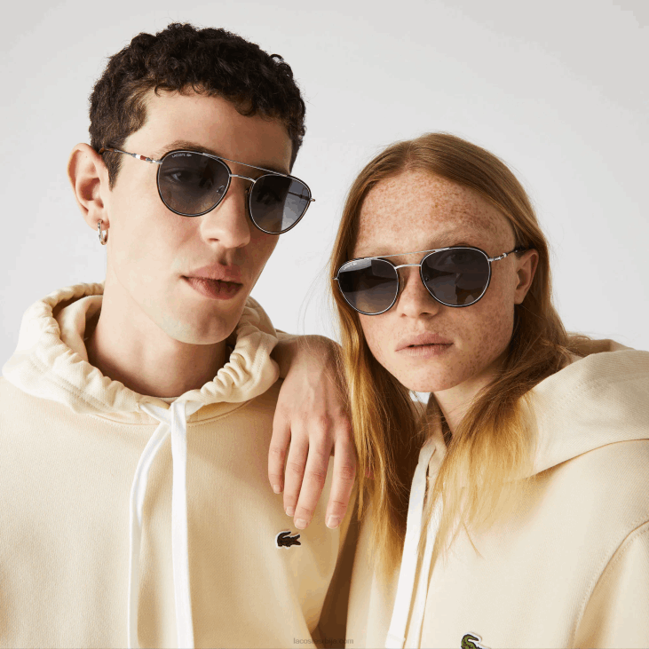 мушкарци овалне металне наочаре за сунце Новак Ђоковић 86882913 мат сребро 045 Lacoste