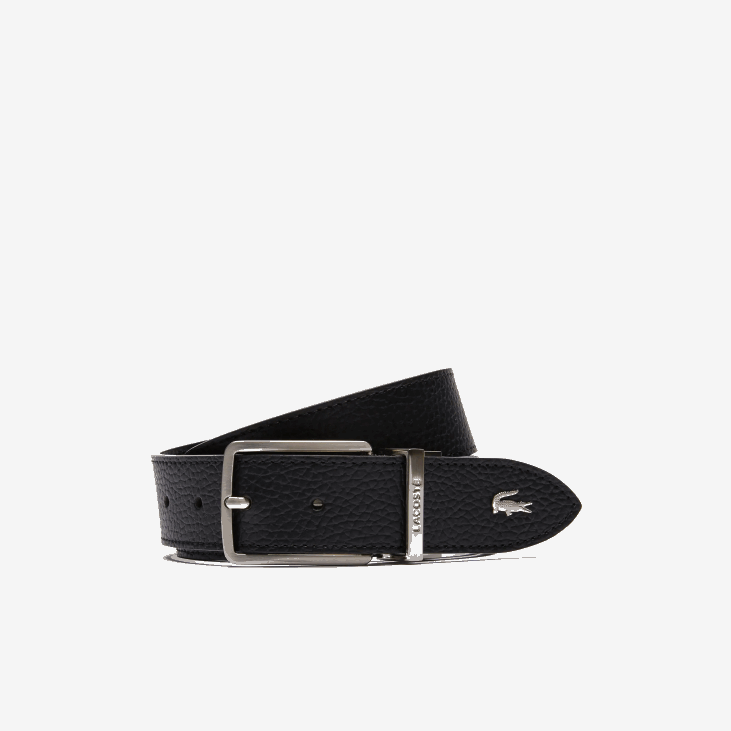 мушкарци ремен од зрнасте коже са гравираном копчом 86882098 црна 000 Lacoste