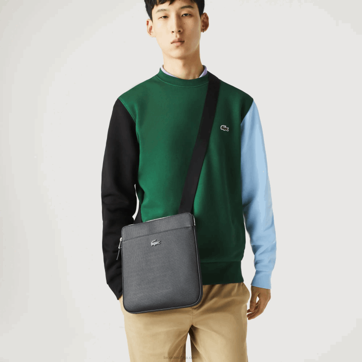 мушкарци цхантацо мат пикуе кожна равна торба са патент затварачем 86882039 црна 000 Lacoste