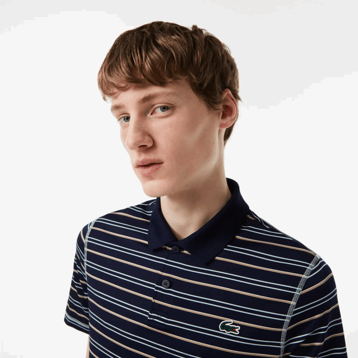 мушкарци голф поло са пругама од рециклираног полиестера 8688116 морнарско плава зелена бела беж иие Lacoste