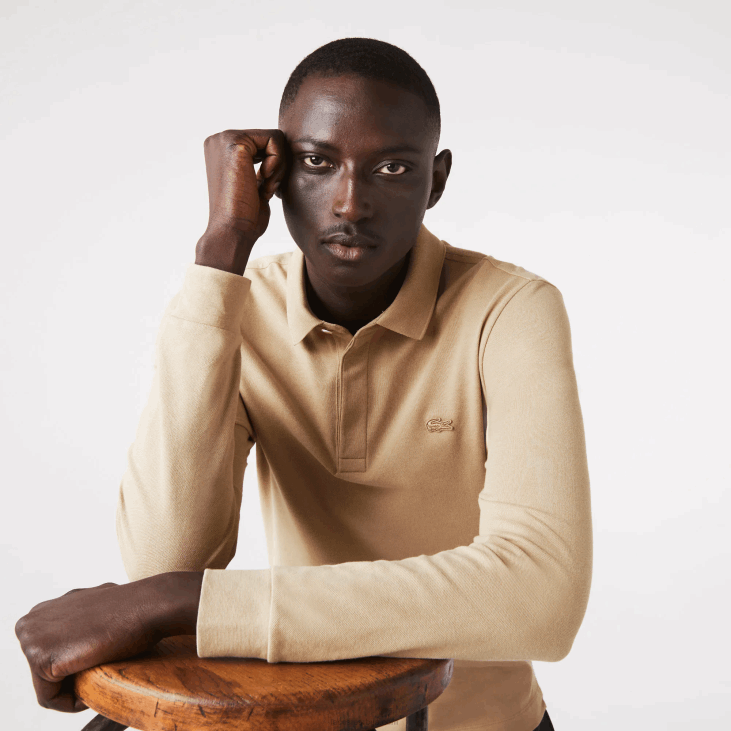 мушкарци смарт парис дугих рукава растезљиви памучни пике поло 86881297 беж 02с Lacoste