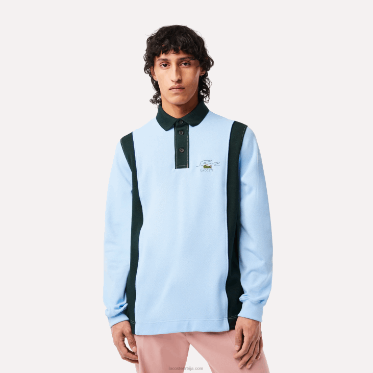 мушкарци рагби кошуља од органског памука дугих рукава 8688544 плаво зелено фл3 Lacoste