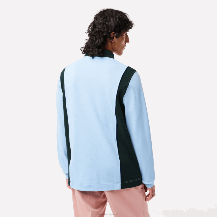 мушкарци рагби кошуља од органског памука дугих рукава 8688544 плаво зелено фл3 Lacoste