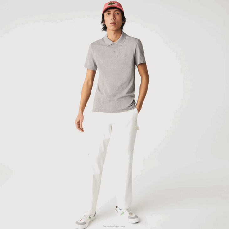 мушкарци слим фит пикуе поло од органског растезљивог памука 8688599 сиви кине 4јв Lacoste