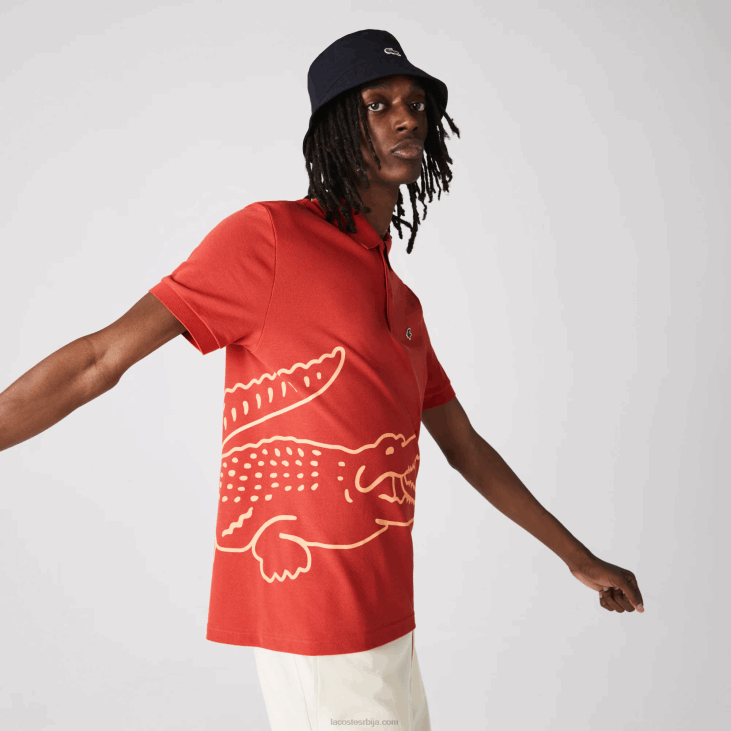 мушкарци памучни пике поло са крокодилским принтом регуларног кроја 8688648 црвена 67г Lacoste
