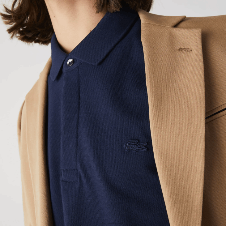 мушкарци смарт парис дугих рукава растезљиви памучни пике поло 8688665 тамноплава 166 Lacoste