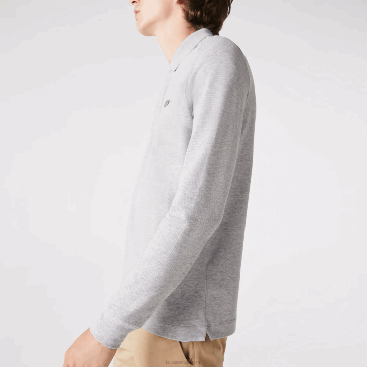 мушкарци смарт парис дугих рукава растезљиви памучни пике поло 8688668 сиви кине цца Lacoste