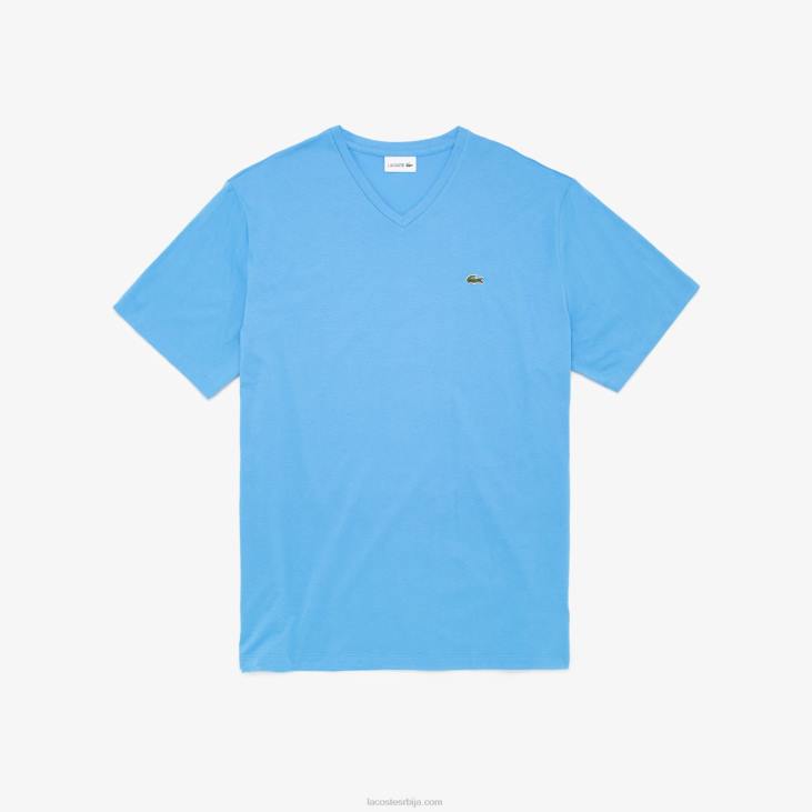 мушкарци памучна поло мајица са ребрастим В-изрезом регуларног кроја (плус величина) 8688708 плава 4ка Lacoste