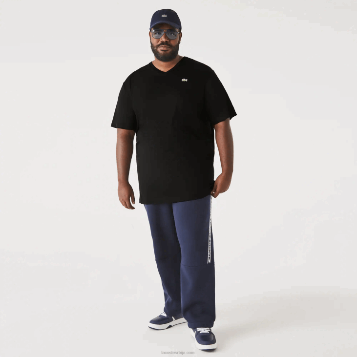 мушкарци памучна поло мајица са ребрастим В-изрезом регуларног кроја (плус величина) 8688710 црна 031 Lacoste