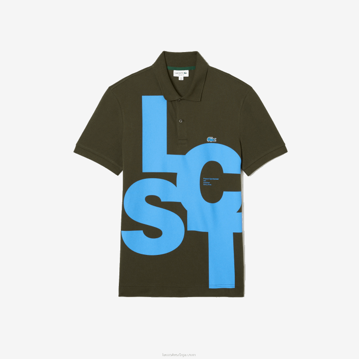 мушкарци регуларно фит контрастно писмо петит пикуе поло 8688712 каки зелена с7т Lacoste