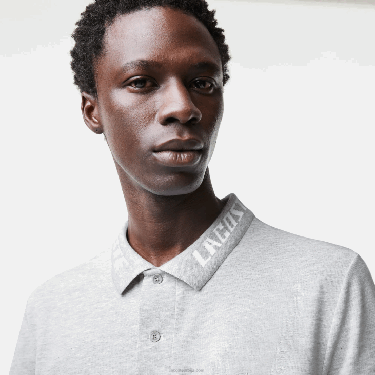 мушкарци брендирани слим фит стреч пикуе поло 8688778 сиви кине цца Lacoste