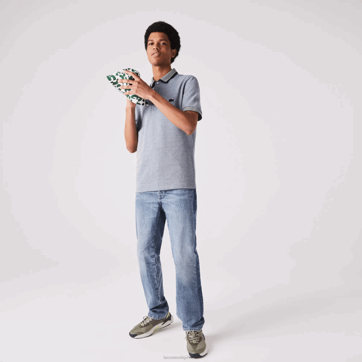 мушкарци памучни поло са обрађеним пругама 8688873 тамноплава бела бдв Lacoste