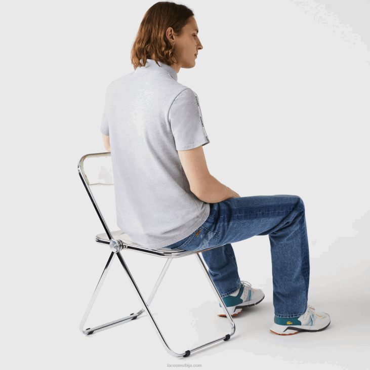 мушкарци регуларне брендиране траке од растезљивог памучног поло 8688923 сиви кине цца Lacoste