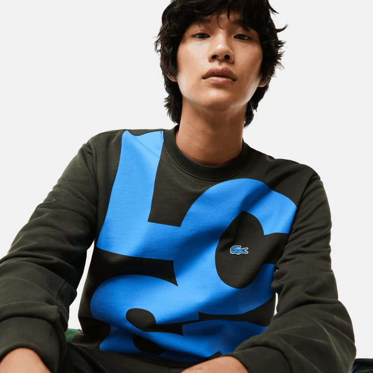 мушкарци памучна дуксерица класичног кроја са контрастним словима 86881041 каки зелена с7т Lacoste