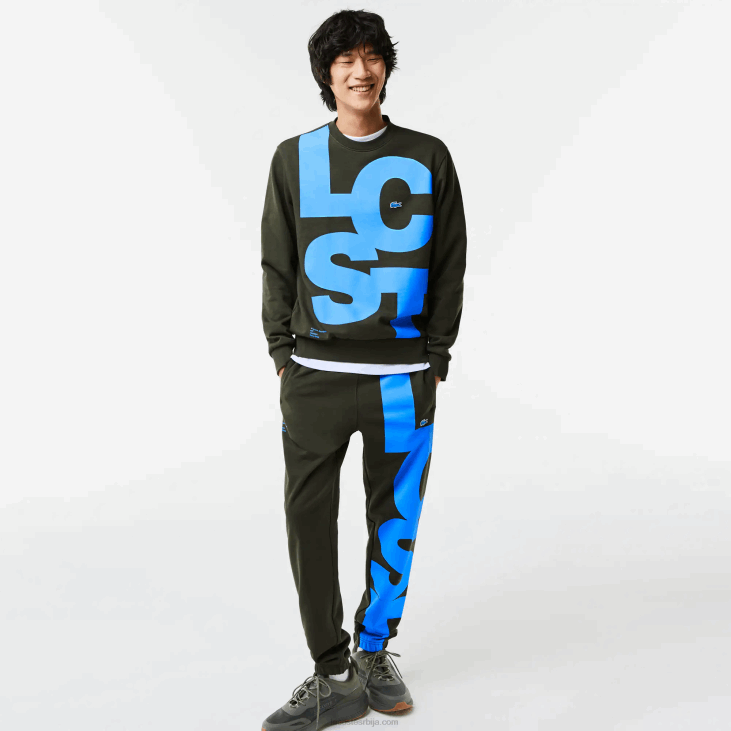 мушкарци памучна дуксерица класичног кроја са контрастним словима 86881041 каки зелена с7т Lacoste