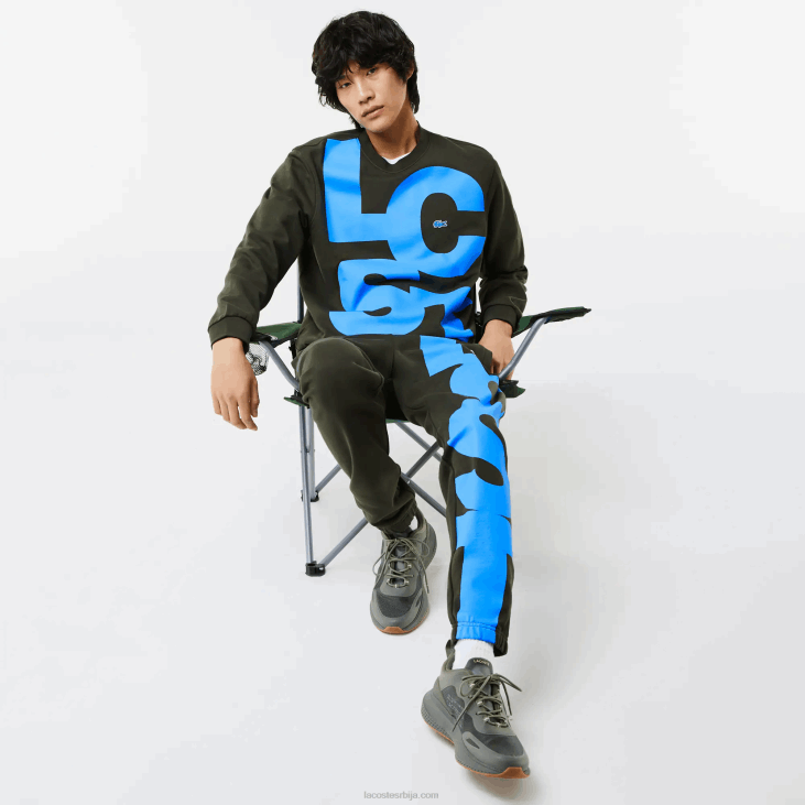 мушкарци памучна дуксерица класичног кроја са контрастним словима 86881041 каки зелена с7т Lacoste