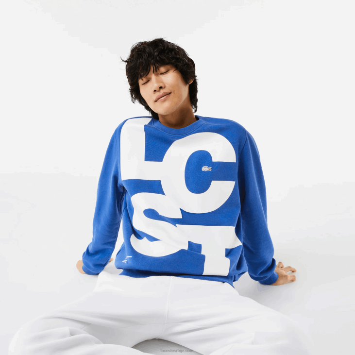 мушкарци памучна дуксерица класичног кроја са контрастним словима 86881042 плава к1к Lacoste