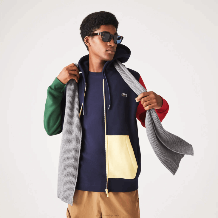 мушкарци Дуксер са рајсфершлусом са капуљачом у боји класичног кроја 86881080 морнарско плава зелена црвена жута ми2 Lacoste